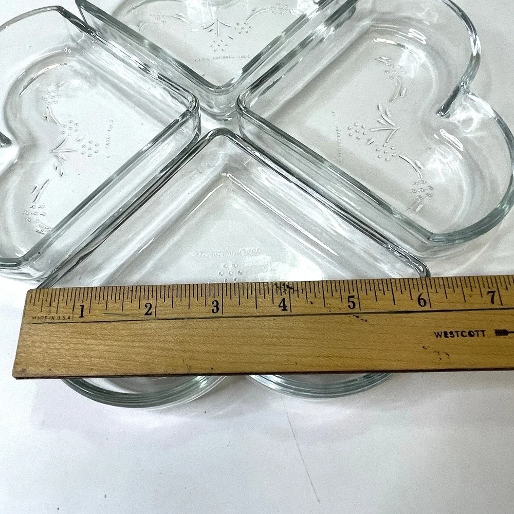 Pfaltzgraff Blossom Embossed‎ Heart Shaped Relish Tray Clover Leaf Clear Glass